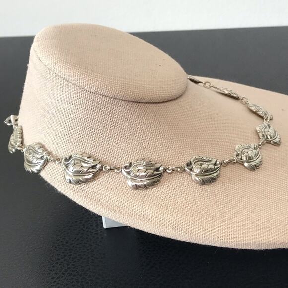 Vintage Danecraft 925 Sterling Silver Double Leaf Necklace 15.5" - Picture 8 of 16